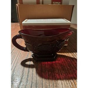 Vintage Avon 1988 1876 Cape Cod Ruby Red Footed Sauce Boat NOS w/ Box